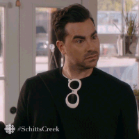Schitts Creek Gif of David shaking his head and saying no